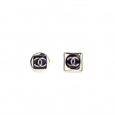 CHANEL EARRINGS - METAL AND RESIN, GOLD AND DARK BLUE ABG906